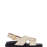 FUSSBETT SANDALS IN SILK WHITE LEATHER WITH LOW HEEL