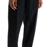 WIDE LEG BLACK COTTON AND WOOL PANTS