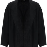 BLAZER IN MISTO COTONE E LANA NERO OVERSIZE CON ZIP