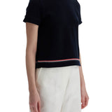 NAVY BLUE PIQUÉ COTTON T-SHIRT WITH TRICOLOR STRIPE