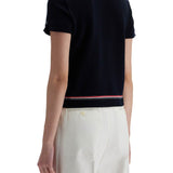 NAVY BLUE PIQUÉ COTTON T-SHIRT WITH TRICOLOR STRIPE