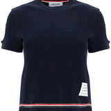 NAVY BLUE PIQUÉ COTTON T-SHIRT WITH TRICOLOR STRIPE