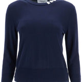 NAVY BLUE COTTON SWEATSHIRT WITH 4 STRIPES CREW NECK