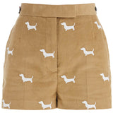 KHAKI CORDUROY SHORTS WITH WHITE DOG PATTERN