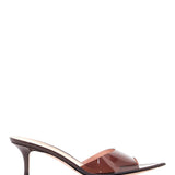 BROWN GLOSSY TPU SANDALS WITH STILETTO HEEL