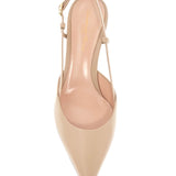 SANDY CALFSKIN PUMPS WITH OPEN-BACK AND HOOK-AND-LOOP CLOSURE