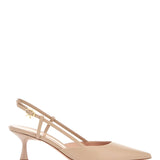 SANDY CALFSKIN PUMPS WITH OPEN-BACK AND HOOK-AND-LOOP CLOSURE