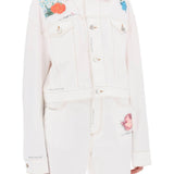 "CROPPED DENIM JACKET WITH FLOWER PATCHES AND EMBROIDERY"