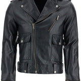 BLACK WAXED LEATHER BIKER JACKET WITH ZIP