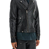 BLACK WAXED LEATHER BIKER JACKET WITH ZIP