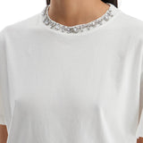 VINTAGE WHITE COTTON T-SHIRT WITH RHINESTONE EMBROIDERY