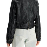 SHINY BLACK SHEEPSKIN BIKER JACKET WITH STURDY ZIP