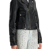 SHINY BLACK SHEEPSKIN BIKER JACKET WITH STURDY ZIP