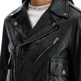 SHINY BLACK SHEEPSKIN BIKER JACKET WITH STURDY ZIP