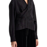 WOMEN'S WRAP SHIRT IN NIGHT STRIPE VISCOSE