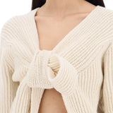 RIBBED SWEATER WITH TIEABLE CLOSURE