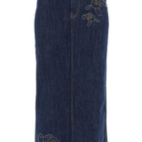 MAXI DENIM SKIRT WITH PINK EMBROIDERY