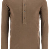 HENLEY T-SHIRT IN MOSS GREEN MODAL COTTON WITH MOTHER-OF-PEARL BUTTONS