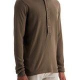 HENLEY T-SHIRT IN MOSS GREEN MODAL COTTON WITH MOTHER-OF-PEARL BUTTONS