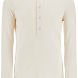 HENLEY T-SHIRT IVORY IN COTTON AND MICROFIBER RIBBED