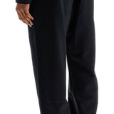 WIDE LEG HIGH WAIST BLACK COTTON PANTS WITH ADJUSTABLE DRAWSTRING