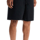 HIGH-WAISTED BLACK COTTON SPORTS SHORTS