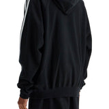 BLACK COTTON AND RECYCLED POLYESTER HOODIE WITH WHITE RAGLAN STRIPES