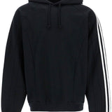 BLACK COTTON AND RECYCLED POLYESTER HOODIE WITH WHITE RAGLAN STRIPES