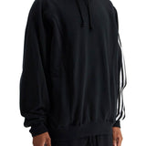 BLACK COTTON AND RECYCLED POLYESTER HOODIE WITH WHITE RAGLAN STRIPES