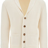 WHITE SILK AND WOOL CARDIGAN WITH SHAWL COLLAR