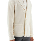 WHITE SILK AND WOOL CARDIGAN WITH SHAWL COLLAR