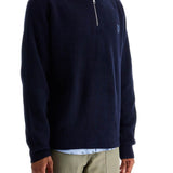 INK BLUE WOOL SWEATER WITH FOX HEAD PATCH AND HALF ZIP