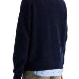 INK BLUE WOOL SWEATER WITH FOX HEAD PATCH AND HALF ZIP