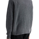 GRAY MÉLANGE WOOL SWEATER WITH EMBROIDERED FOX LOGO