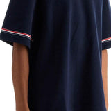 NAVY BLUE STRIPED COTTON T-SHIRT WITH WIDE NECK