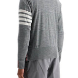 MEN'S CARDIGAN IN PALE GREY MERINO WOOL WITH 4 WHITE STRIPES