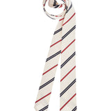 CLASSIC IVORY TIE WITH RED AND BLUE STRIPES IN SILK AND COTTON