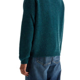 GREEN WOOL SWEATER WITH FOX INTARSIA