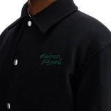 BLACK WOOL VARSITY JACKET WITH EMBROIDERY