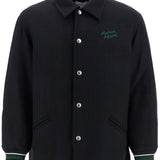 BLACK WOOL VARSITY JACKET WITH EMBROIDERY