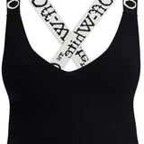 KNITTED CROP TOP WITH BRANDED STRAPS