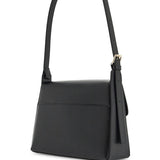 MINIMALIST BLACK LEATHER WOMEN'S BAG WITH SHOULDER STRAP AND FLAP CLOSURE