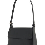 MINIMALIST BLACK LEATHER WOMEN'S BAG WITH SHOULDER STRAP AND FLAP CLOSURE