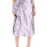 'METALLIC SATIN MIDI WRAP SKIRT WITH