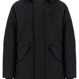 BLACK TECHNO DOWN POLYESTER PARKA WITH HOOD