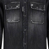 BLACK COTTON SHIRT WITH CONTRAST STITCHING