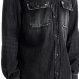 BLACK COTTON SHIRT WITH CONTRAST STITCHING