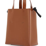 BROWN CALF LEATHER SHOPPING BAG WITH MINIMALIST DESIGN AND SHOULDER STRAP