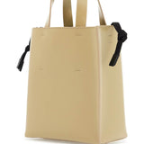 BEIGE LEATHER SHOPPING BAG WITH SHORT HANDLES AND SHOULDER STRAP