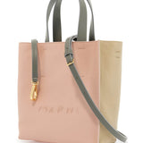 PINK AND BEIGE CALFSKIN SHOPPING BAG WITH GRAY HANDLES